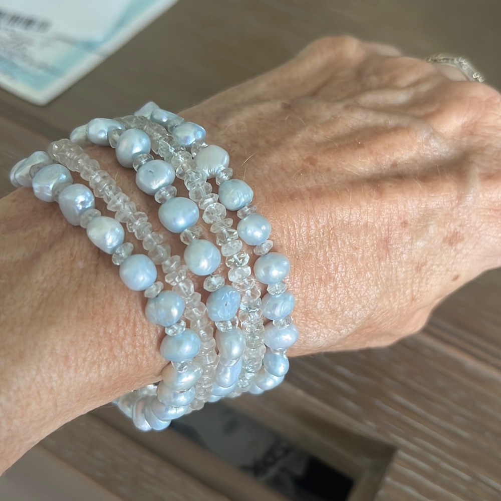 Sterling g silver & aqua pearls & crystal braceletNWOT
